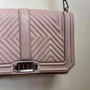 Rebecca Minkoff Chevron Quilted Leather Love Crossbody Purse Bag Dusty Pink Rose